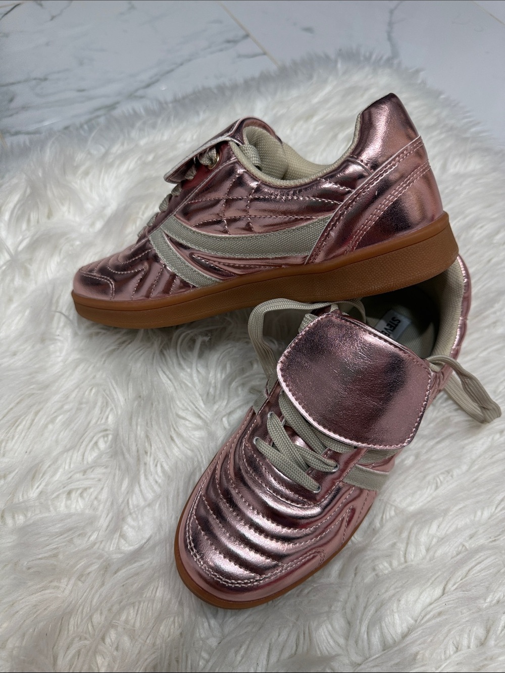 Steve Madden Metallic Rose Pink Sneakers with Tan Sole